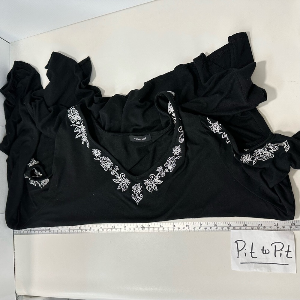 Verve Ami Neiman Marcus Women plus 1XL Blk Cold Shoulder Tunic Embroider… - Picture 11 of 16
